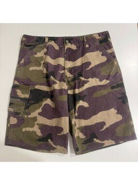 Vintage 1990s Stussy Camo Cargo Shorts Size 32 Cinch Buckle